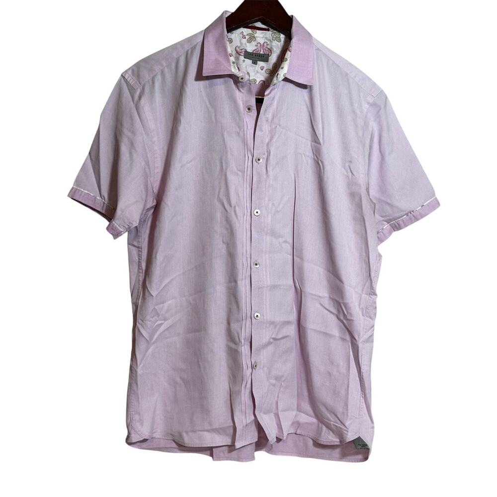Ted Baker Mens Size 5 (US XL) Slim Fit Mauve Pink Button Up Shirt Short Sleeve